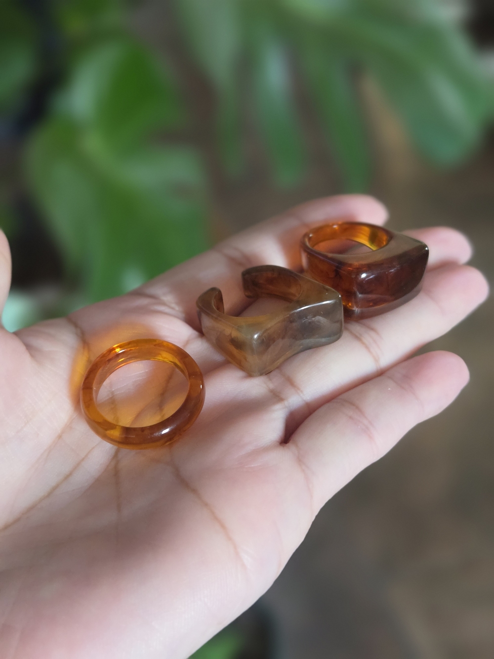 Amber Resin Statement Rings - Brown Tones